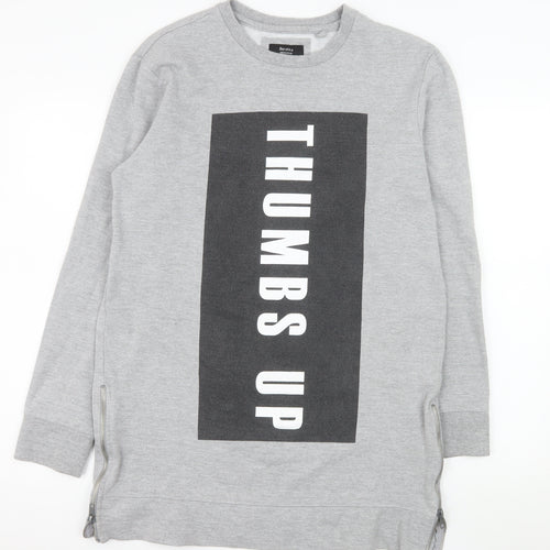 Bershka Mens Grey Graphic 'Thumbs Up' Pullover Sweatshirt M