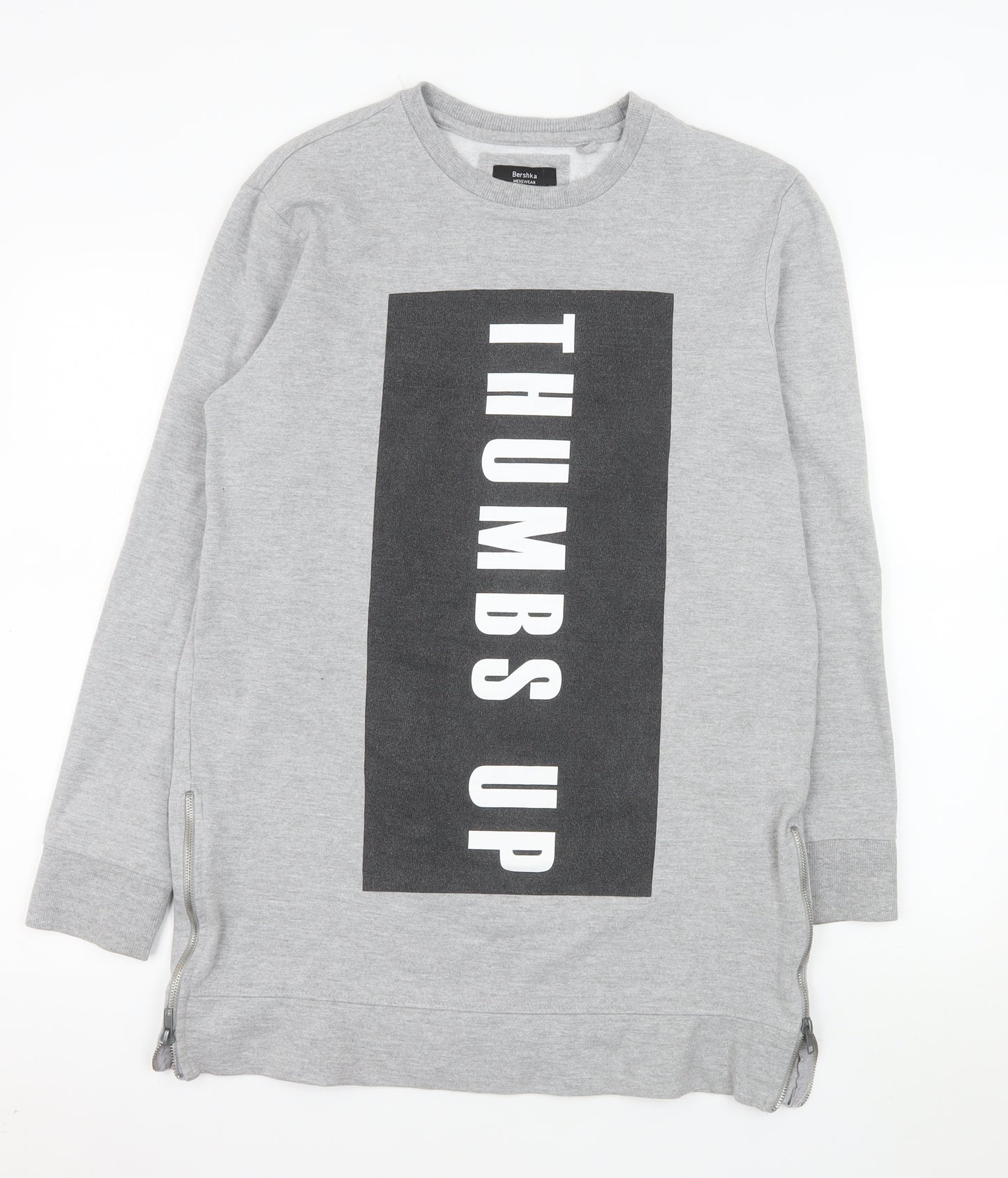 Bershka Mens Grey Graphic 'Thumbs Up' Pullover Sweatshirt M