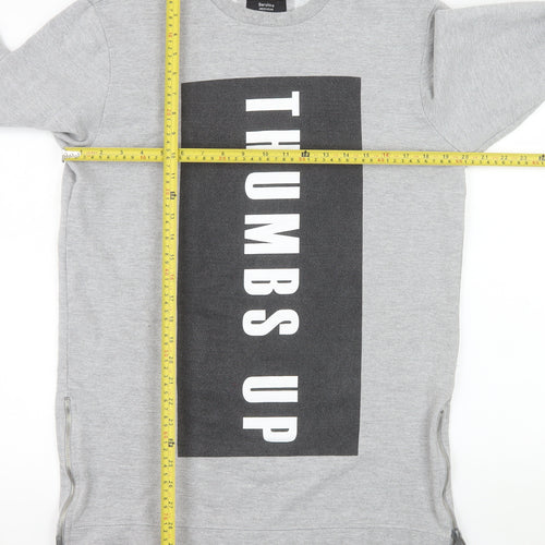 Bershka Mens Grey Graphic 'Thumbs Up' Pullover Sweatshirt M