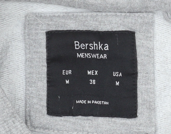 Bershka Mens Grey Graphic 'Thumbs Up' Pullover Sweatshirt M