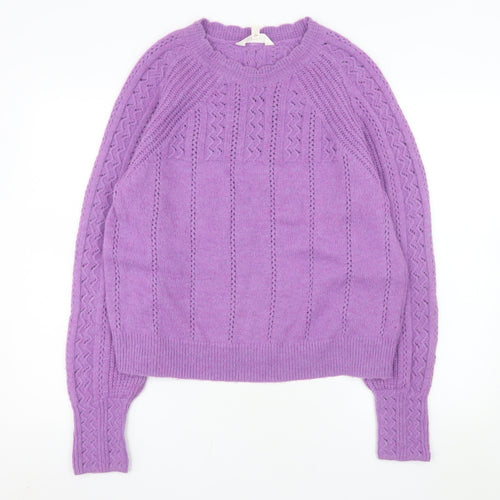 Marks and Spencer Women Purple Cable-Knit Wool Blend Jumper Size 16