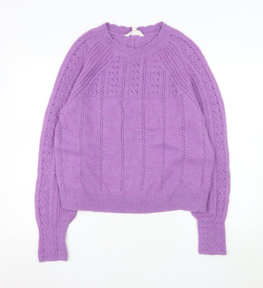 Marks and Spencer Women Purple Cable-Knit Wool Blend Jumper Size 16