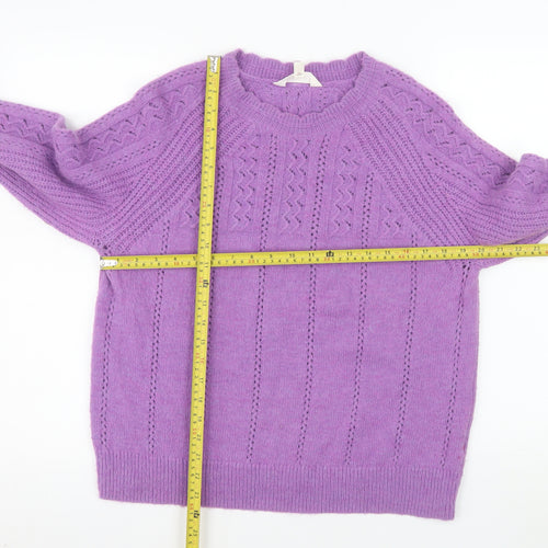 Marks and Spencer Women Purple Cable-Knit Wool Blend Jumper Size 16