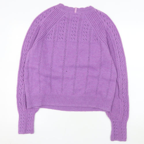 Marks and Spencer Women Purple Cable-Knit Wool Blend Jumper Size 16