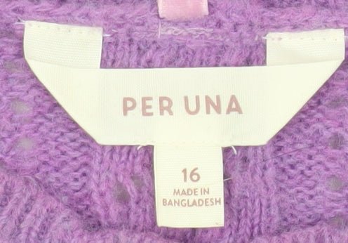 Marks and Spencer Women Purple Cable-Knit Wool Blend Jumper Size 16