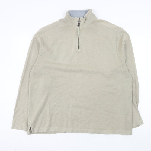 Marks and Spencer Men's Beige XL 1/4 Zip Pullover Sweatshirt