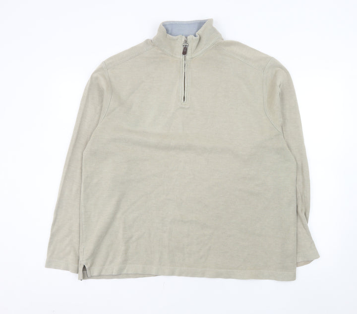 Marks and Spencer Men's Beige XL 1/4 Zip Pullover Sweatshirt