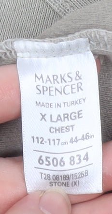 Marks and Spencer Men's Beige XL 1/4 Zip Pullover Sweatshirt