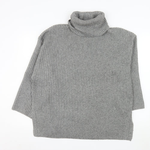 H&M Women’s Grey Roll Neck Ribbed Knit Wool Blend Jumper Size L