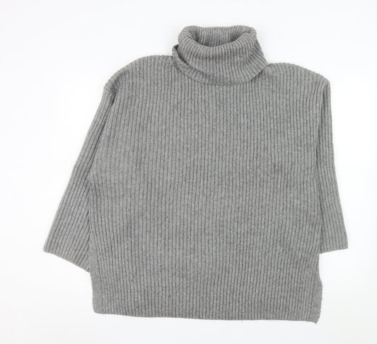 H&M Women’s Grey Roll Neck Ribbed Knit Wool Blend Jumper Size L