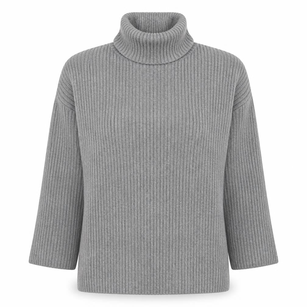 H&M Women’s Grey Roll Neck Ribbed Knit Wool Blend Jumper Size L
