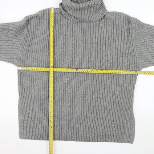 H&M Women’s Grey Roll Neck Ribbed Knit Wool Blend Jumper Size L