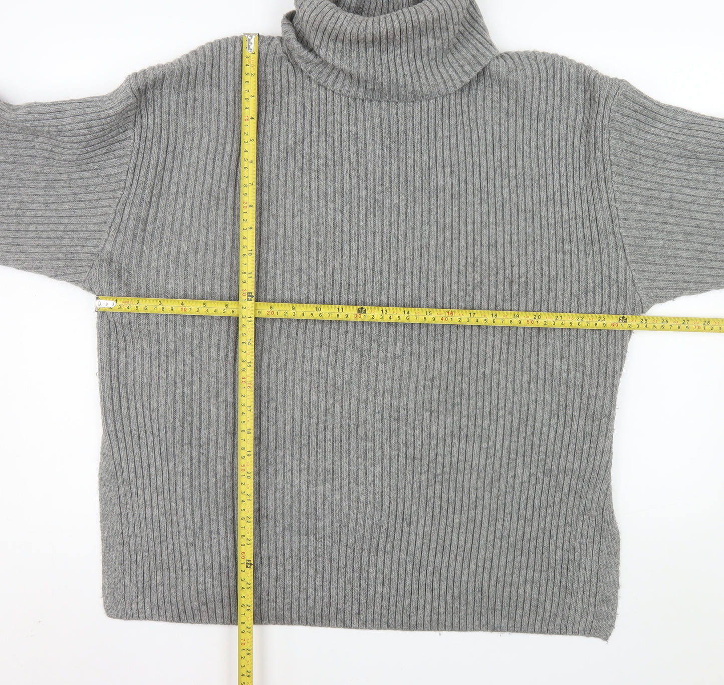 H&M Women’s Grey Roll Neck Ribbed Knit Wool Blend Jumper Size L