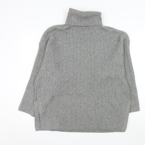 H&M Women’s Grey Roll Neck Ribbed Knit Wool Blend Jumper Size L