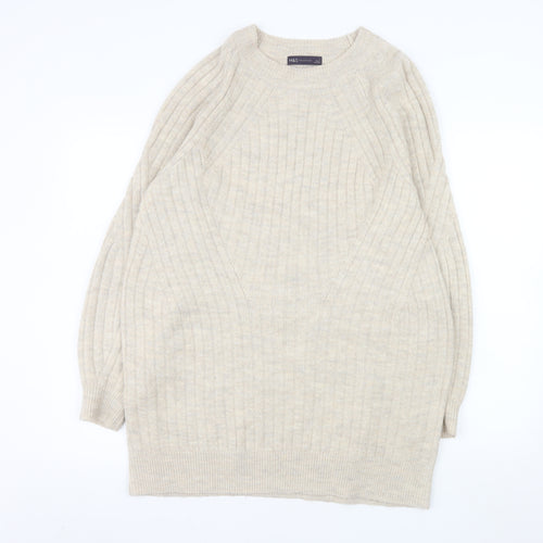 Marks and Spencer Women’s Beige Long Sleeve Ribbed Knit Pullover Jumper M