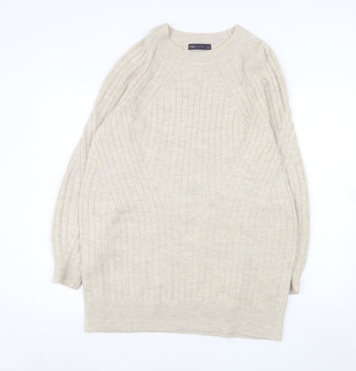 Marks and Spencer Women’s Beige Long Sleeve Ribbed Knit Pullover Jumper M