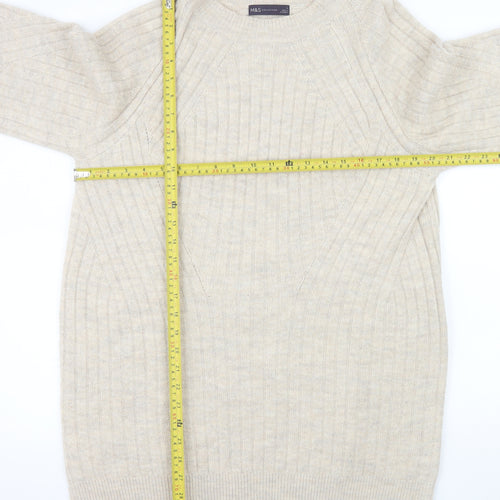 Marks and Spencer Women’s Beige Long Sleeve Ribbed Knit Pullover Jumper M