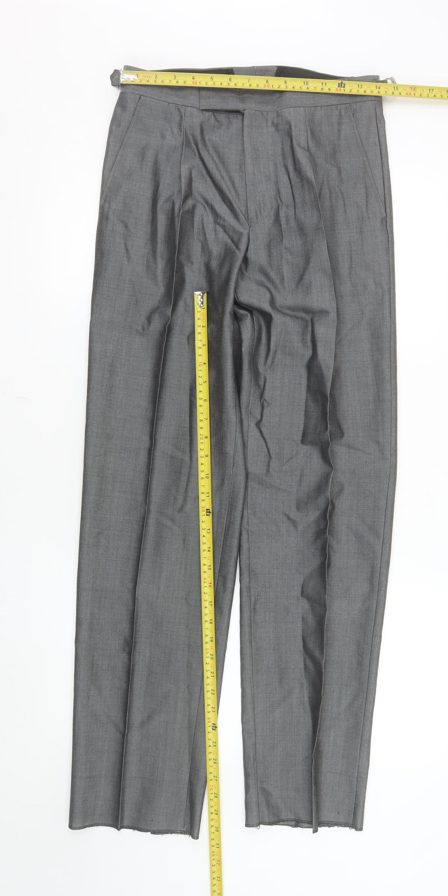 Torre Men's Grey Pleated Wool Blend Dress Trousers 30R