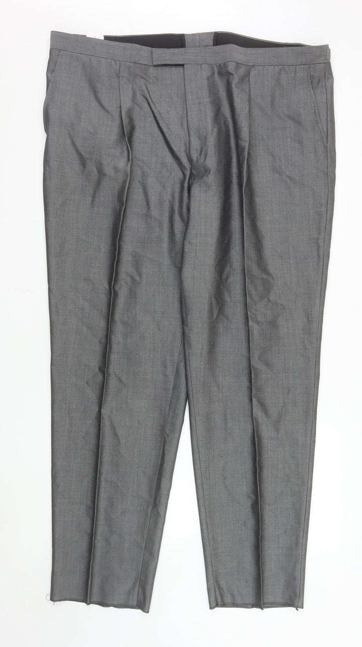 Torre Men's Grey Wool Blend Pleated Dress Trousers 46R
