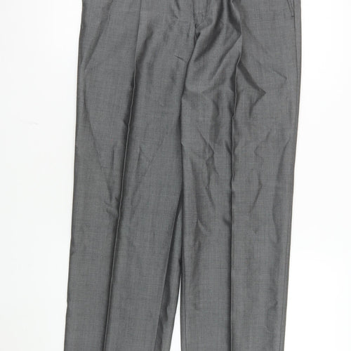 Torre Men's Grey 32S Classic Pleated Wool Blend Dress Trousers