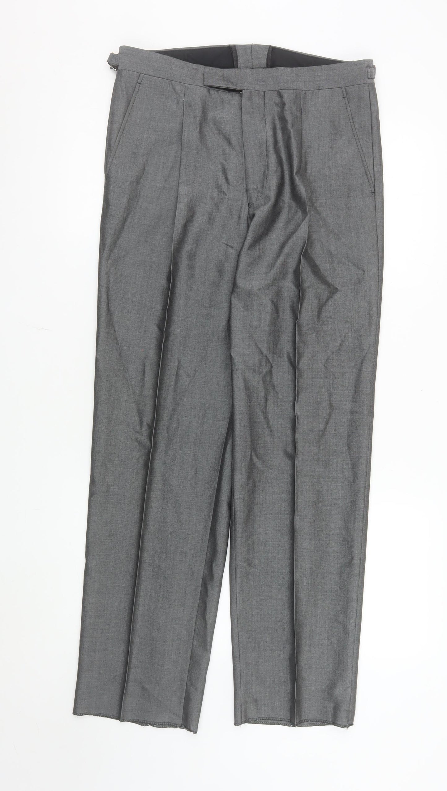 Torre Men's Grey 32S Classic Pleated Wool Blend Dress Trousers