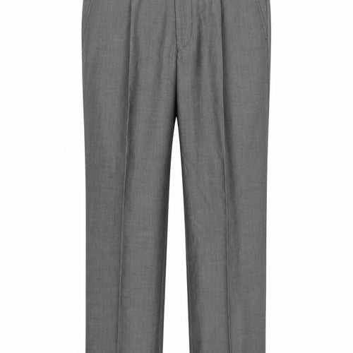Torre Men's Grey 32S Classic Pleated Wool Blend Dress Trousers