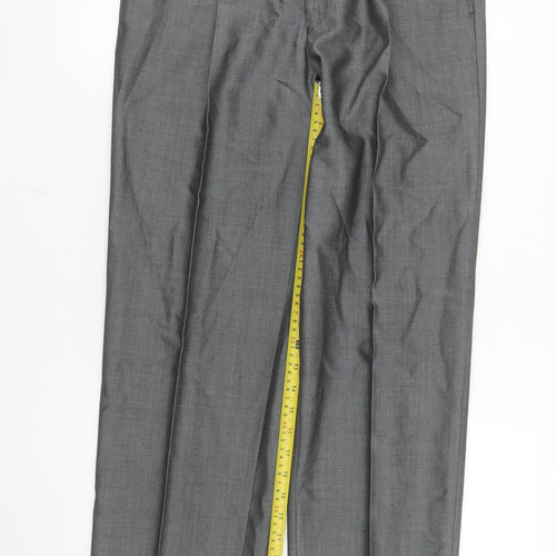 Torre Men's Grey 32S Classic Pleated Wool Blend Dress Trousers