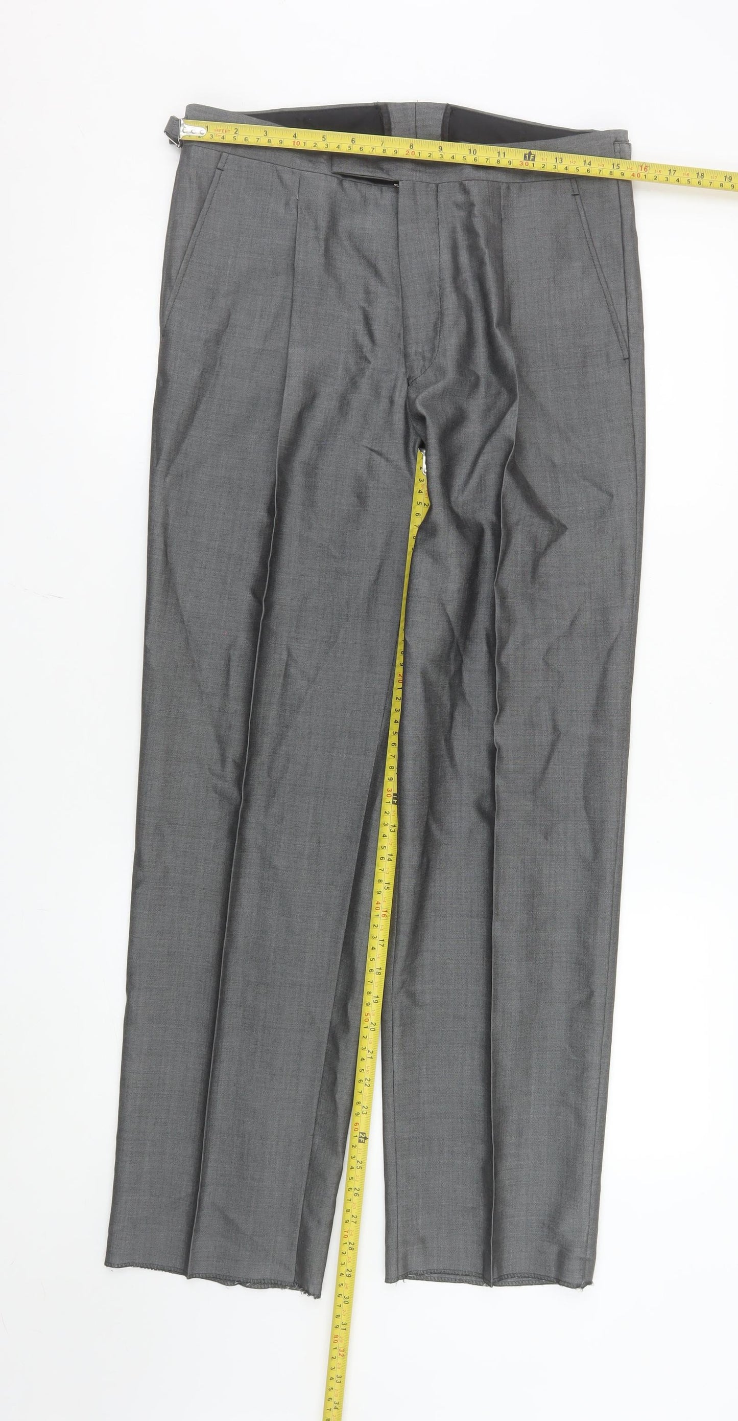 Torre Men's Grey 32S Classic Pleated Wool Blend Dress Trousers