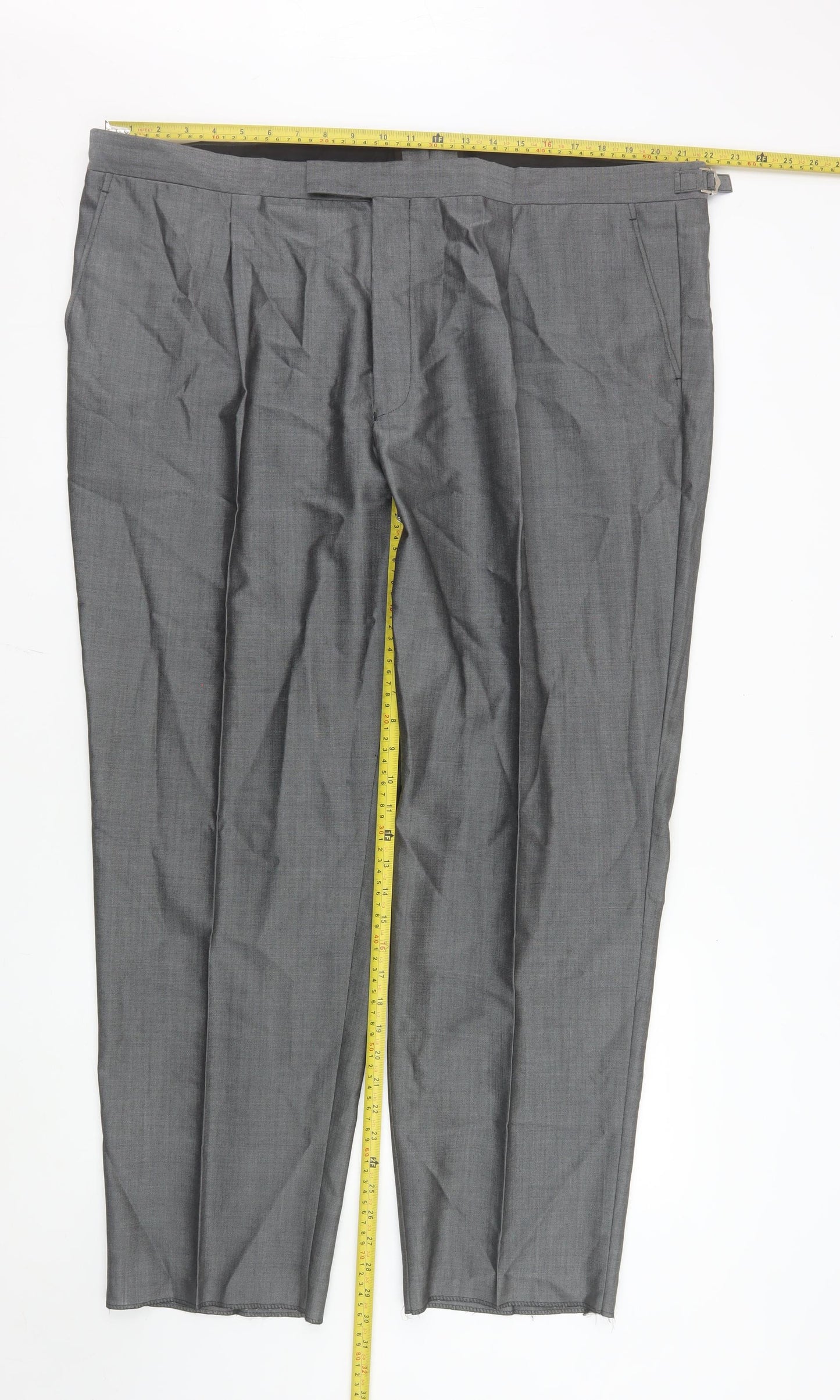 Torre Men's Grey Wool Blend Pleated Dress Trousers UK 46S