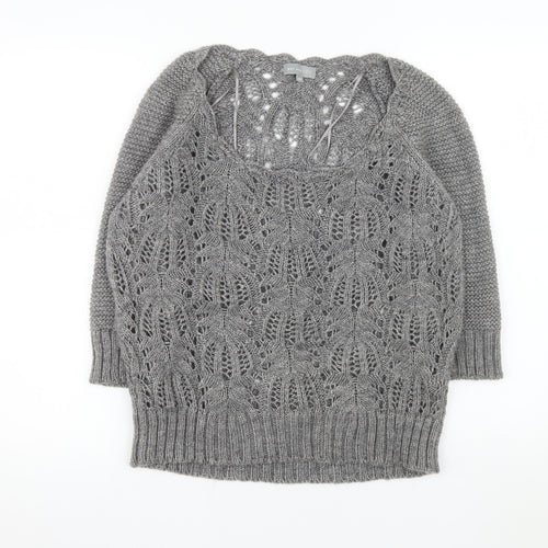 Marks and Spencer Per Una Women Grey Knit Short Sleeve Scoop Neck Jumper M