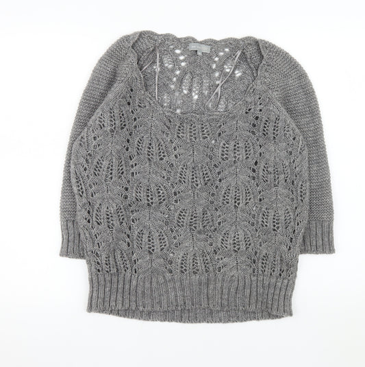 Marks and Spencer Per Una Women Grey Knit Short Sleeve Scoop Neck Jumper M