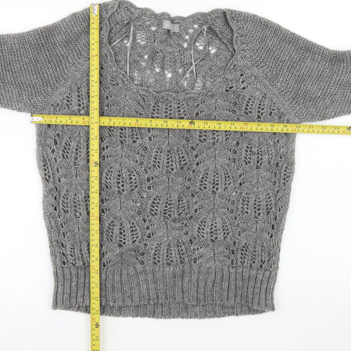 Marks and Spencer Per Una Women Grey Knit Short Sleeve Scoop Neck Jumper M