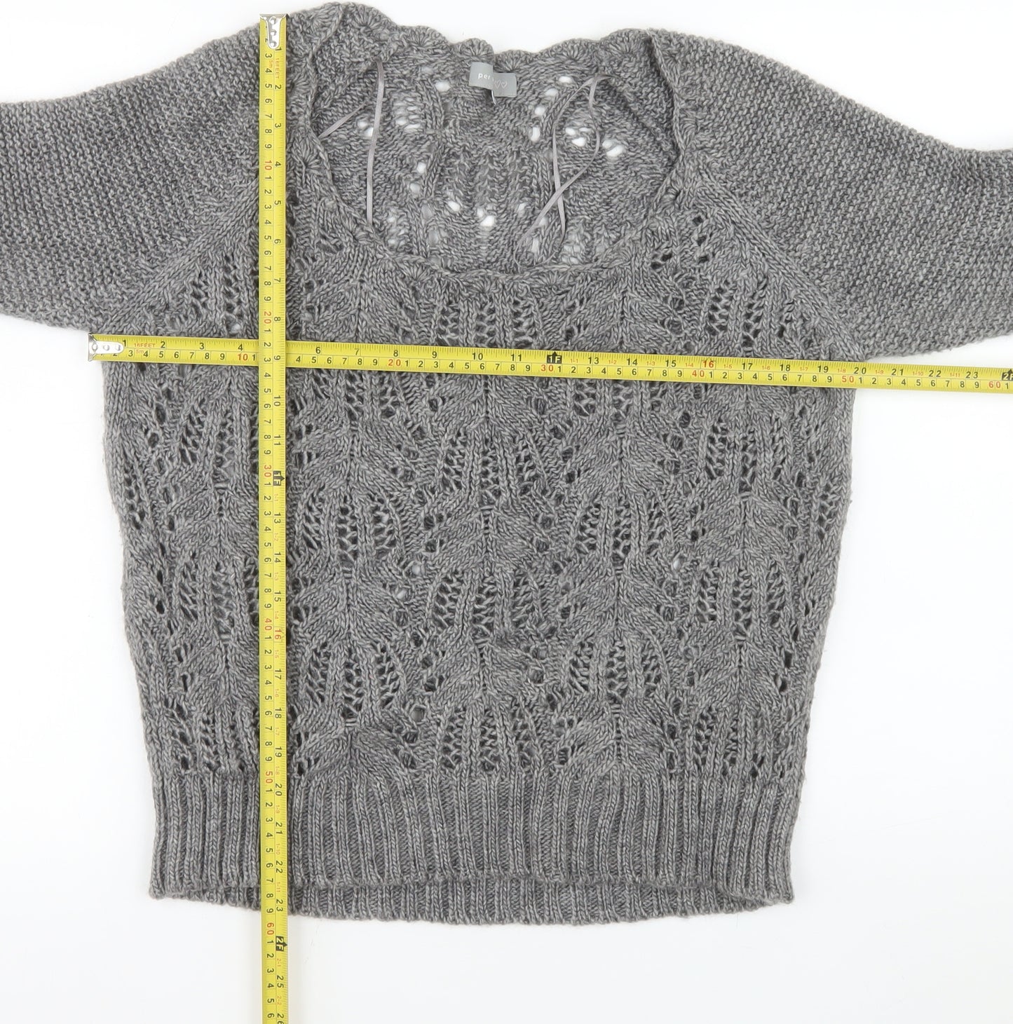 Marks and Spencer Per Una Women Grey Knit Short Sleeve Scoop Neck Jumper M
