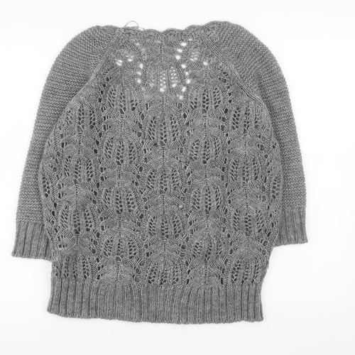Marks and Spencer Per Una Women Grey Knit Short Sleeve Scoop Neck Jumper M