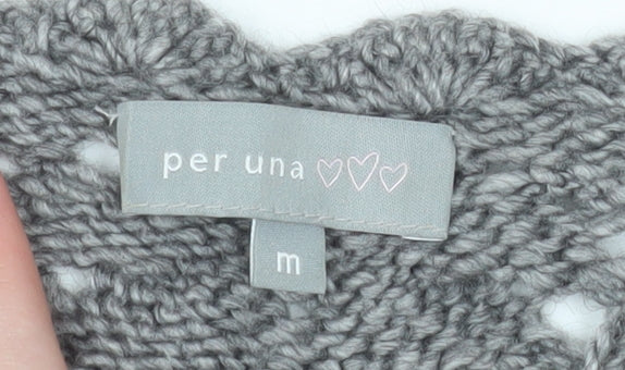 Marks and Spencer Per Una Women Grey Knit Short Sleeve Scoop Neck Jumper M