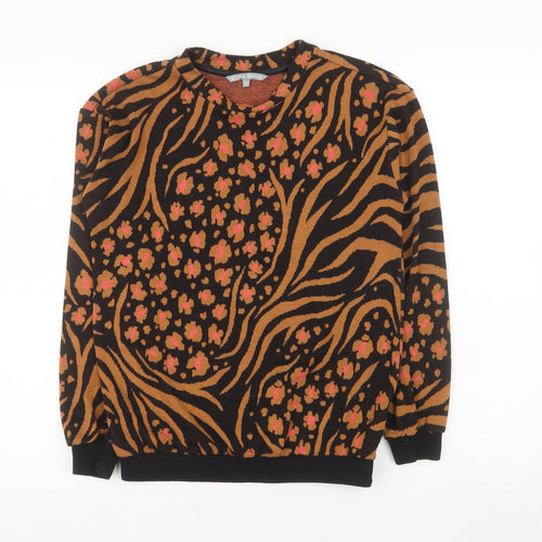 Oliver Bonas Women's Brown Black Floral Animal Print Pullover Sweatshirt UK 8