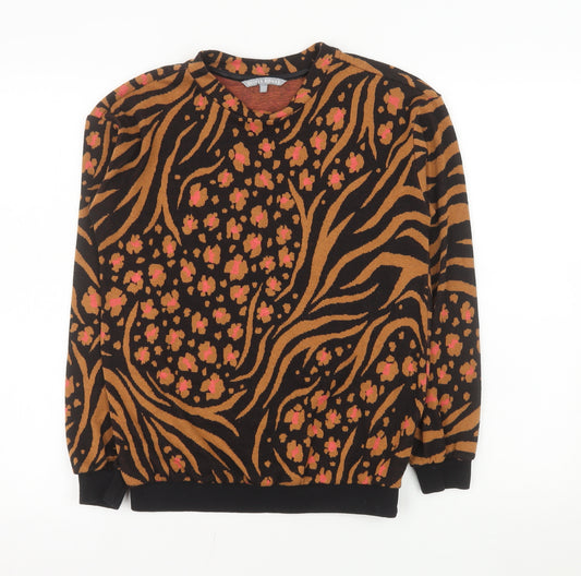 Oliver Bonas Women's Brown Black Floral Animal Print Pullover Sweatshirt UK 8