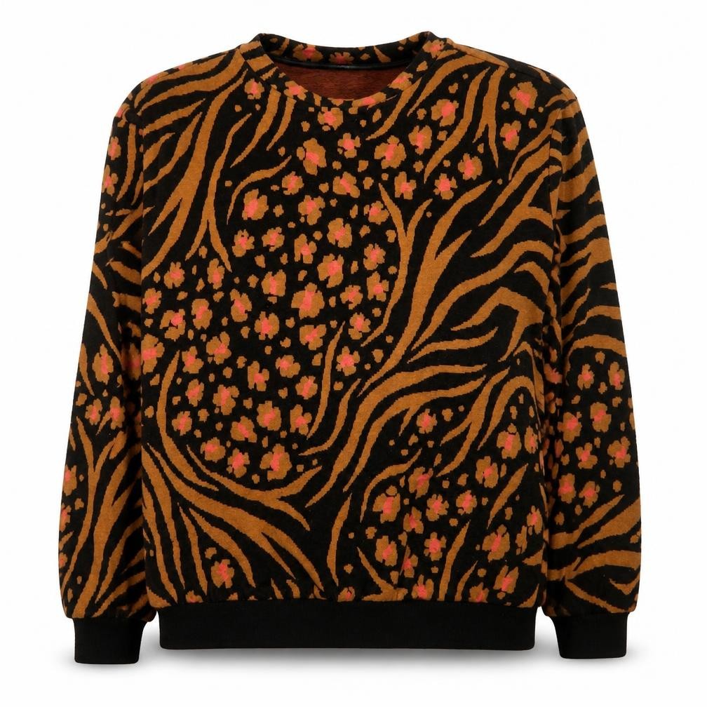 Oliver Bonas Women's Brown Black Floral Animal Print Pullover Sweatshirt UK 8