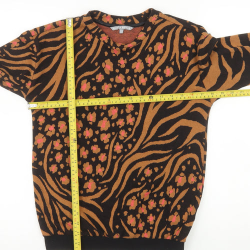 Oliver Bonas Women's Brown Black Floral Animal Print Pullover Sweatshirt UK 8