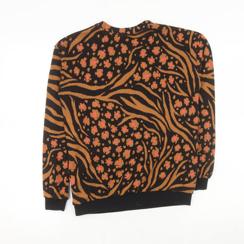 Oliver Bonas Women's Brown Black Floral Animal Print Pullover Sweatshirt UK 8
