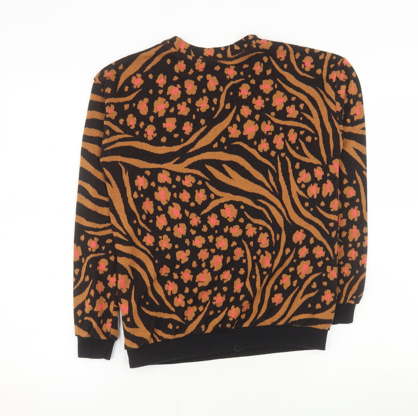 Oliver Bonas Women's Brown Black Floral Animal Print Pullover Sweatshirt UK 8