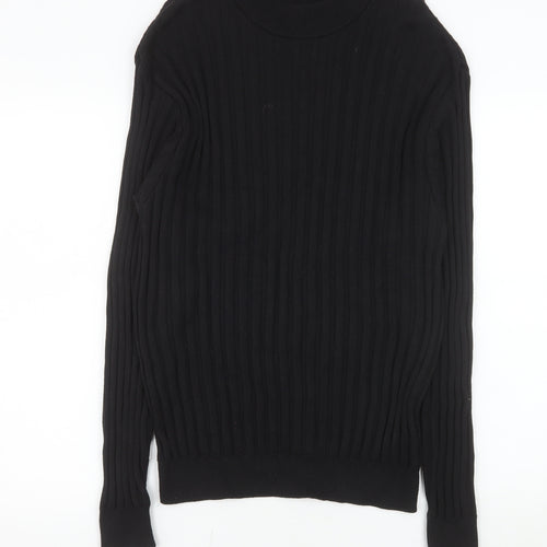 Next Mens Black Cotton Ribbed Crew Neck Jumper Size M