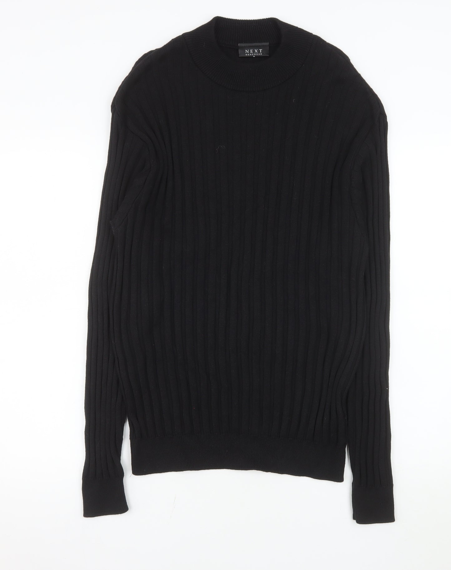 Next Mens Black Cotton Ribbed Crew Neck Jumper Size M