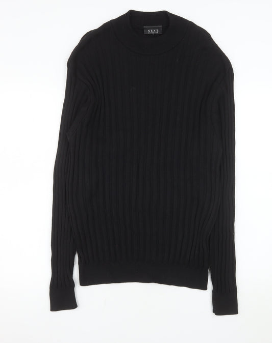 Next Mens Black Cotton Ribbed Crew Neck Jumper Size M