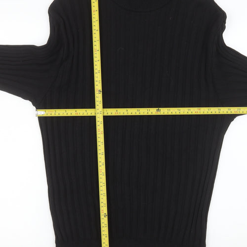 Next Mens Black Cotton Ribbed Crew Neck Jumper Size M