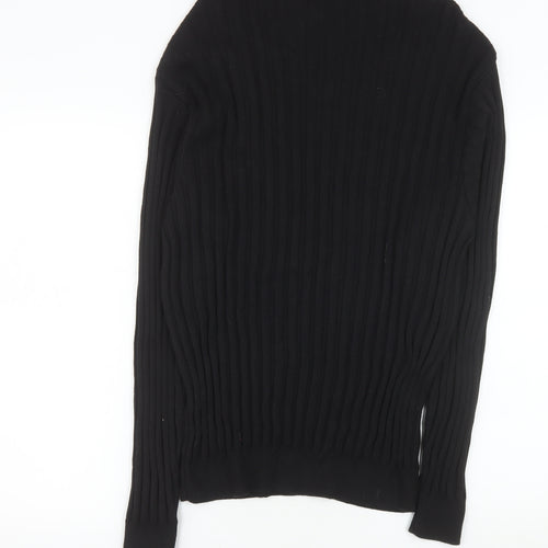 Next Mens Black Cotton Ribbed Crew Neck Jumper Size M