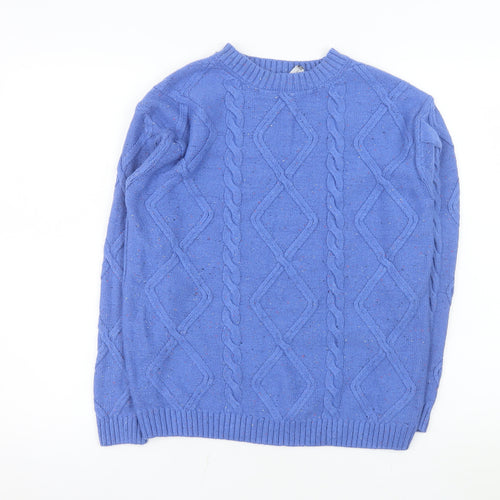 Marks and Spencer Men's Blue Cable-Knit Crew Neck Jumper S