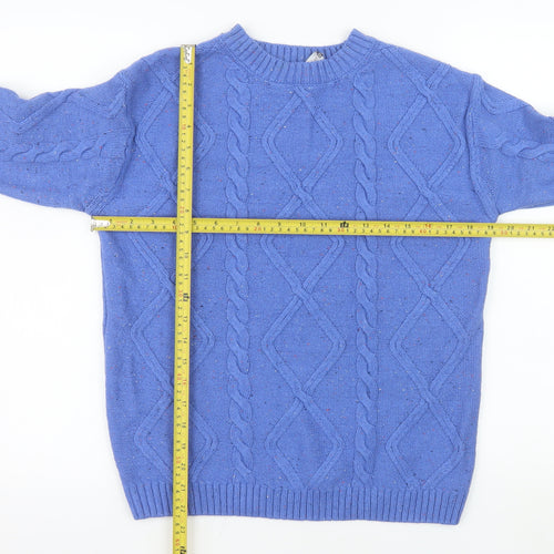 Marks and Spencer Men's Blue Cable-Knit Crew Neck Jumper S