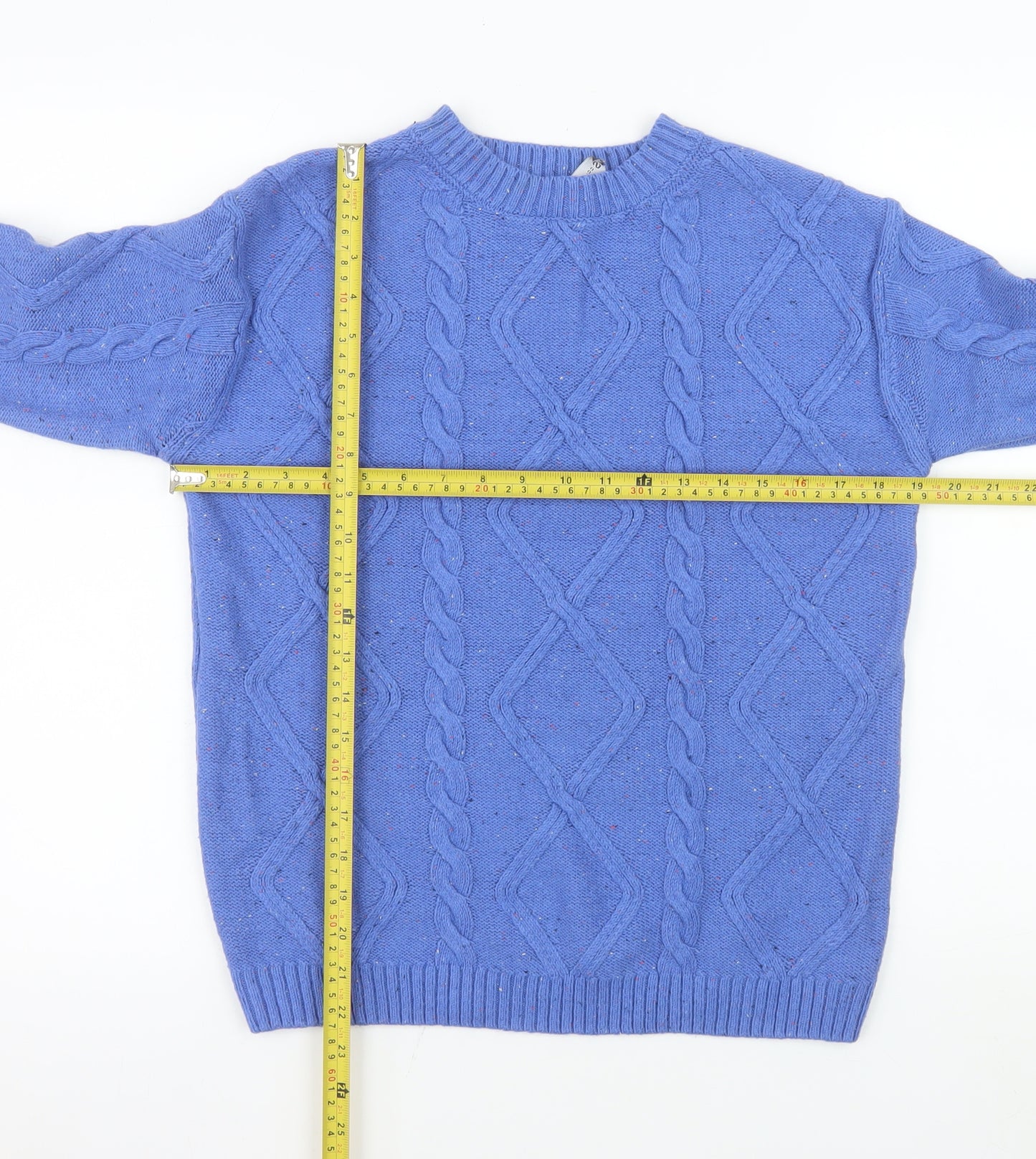 Marks and Spencer Men's Blue Cable-Knit Crew Neck Jumper S
