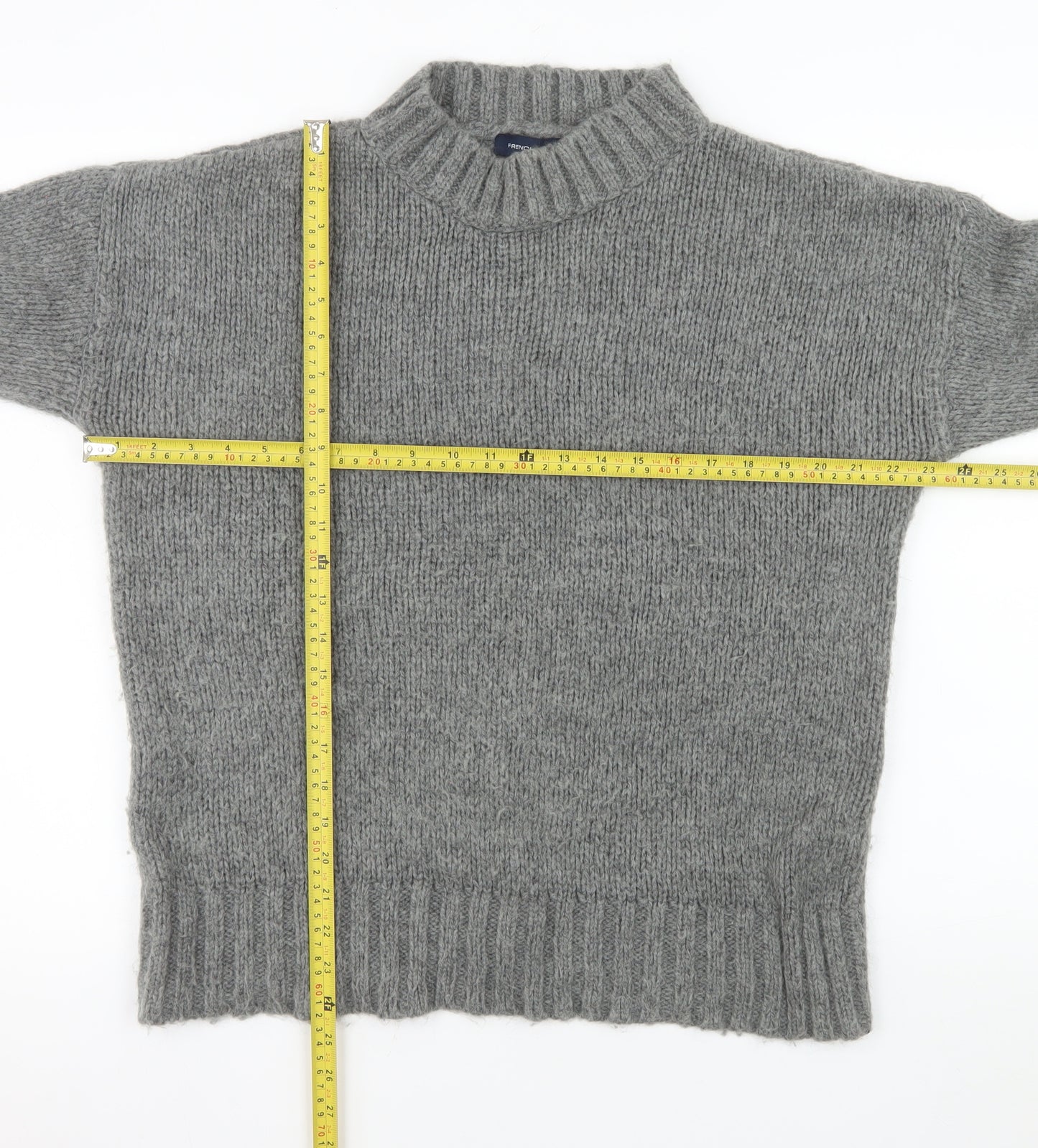 French Connection Women Grey Mock Neck Chunky Knit Jumper Size S